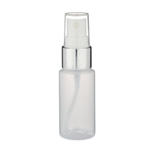 1 oz Natural LDPE Plastic Cylinder Round Bottle & Silver Fine Mist Sprayer