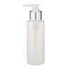 4 oz Natural HDPE Plastic Cylinder Round Bottle & Silver Lotion Pump